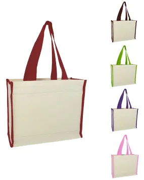 12 ct Heavy Canvas Tote Bag with Colored Trim - By Dozen - Alternative Colors