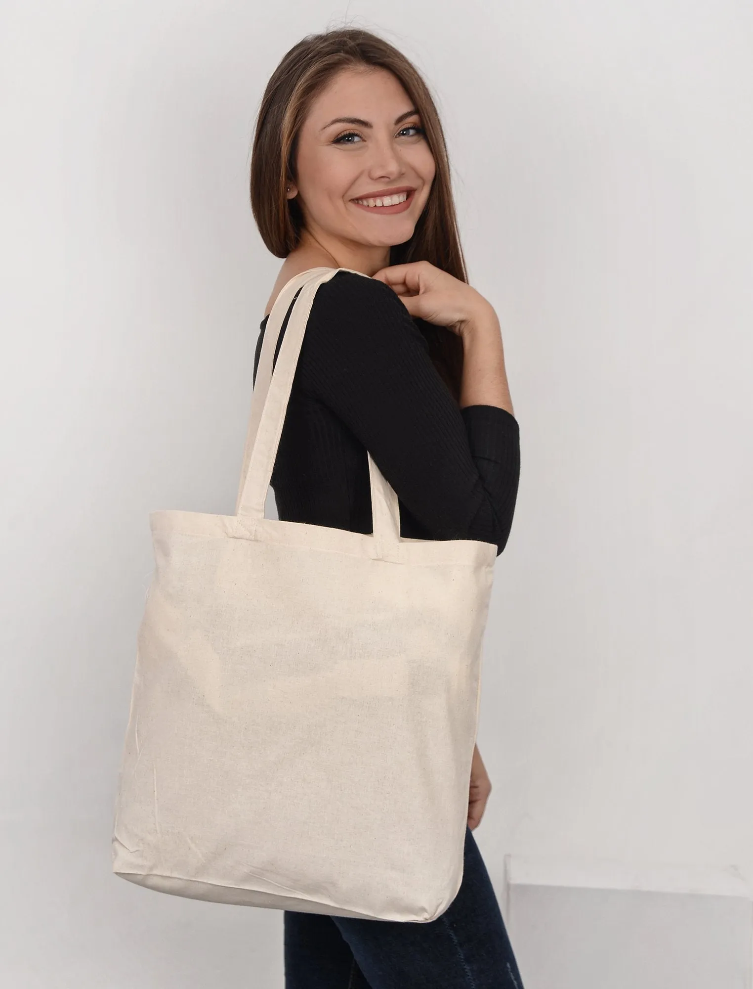 12 ct Organic Cotton Canvas Grocery Tote Bags W/Gusset - By Dozen