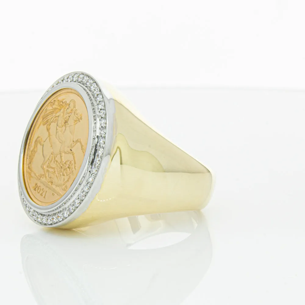 14ct Yellow Gold Half Sovereign & Diamond Halo Ring