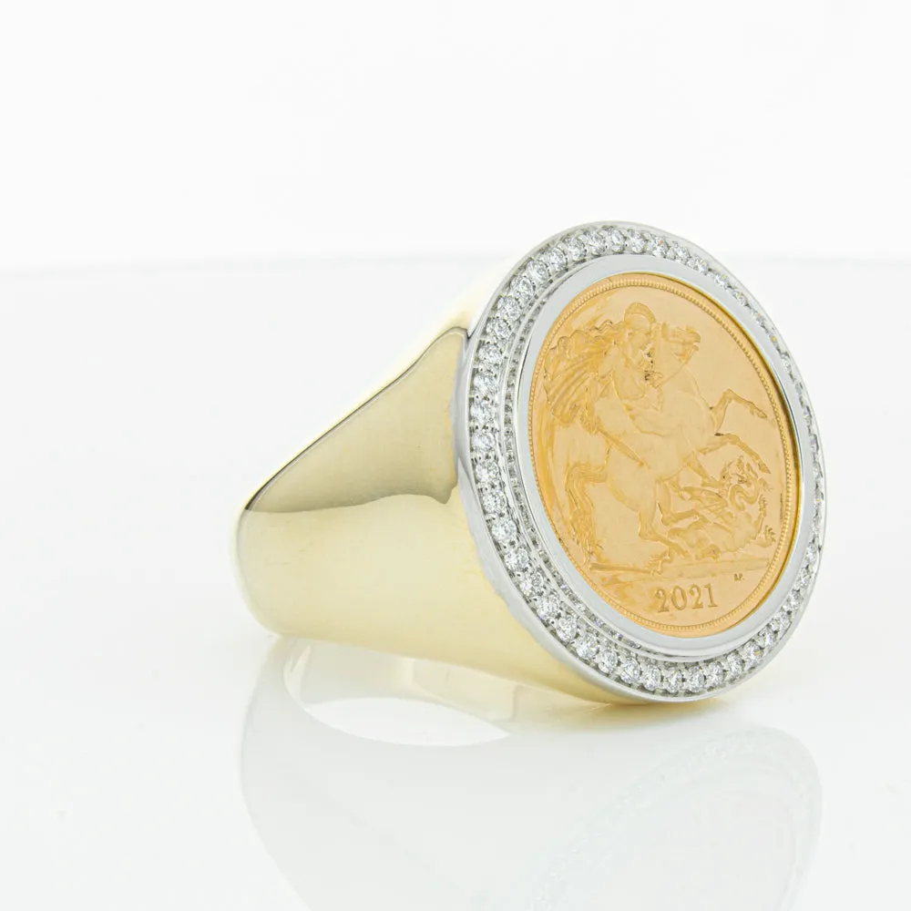 14ct Yellow Gold Half Sovereign & Diamond Halo Ring