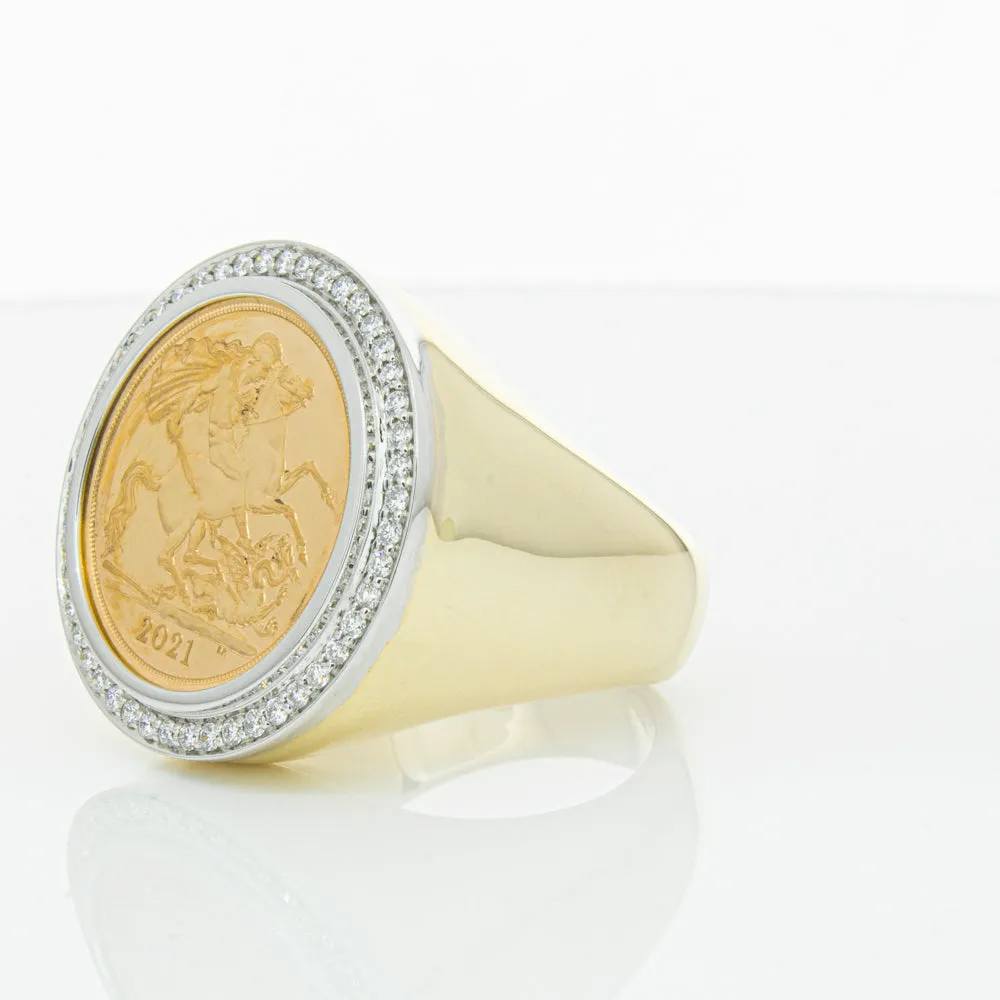 14ct Yellow Gold Half Sovereign & Diamond Halo Ring