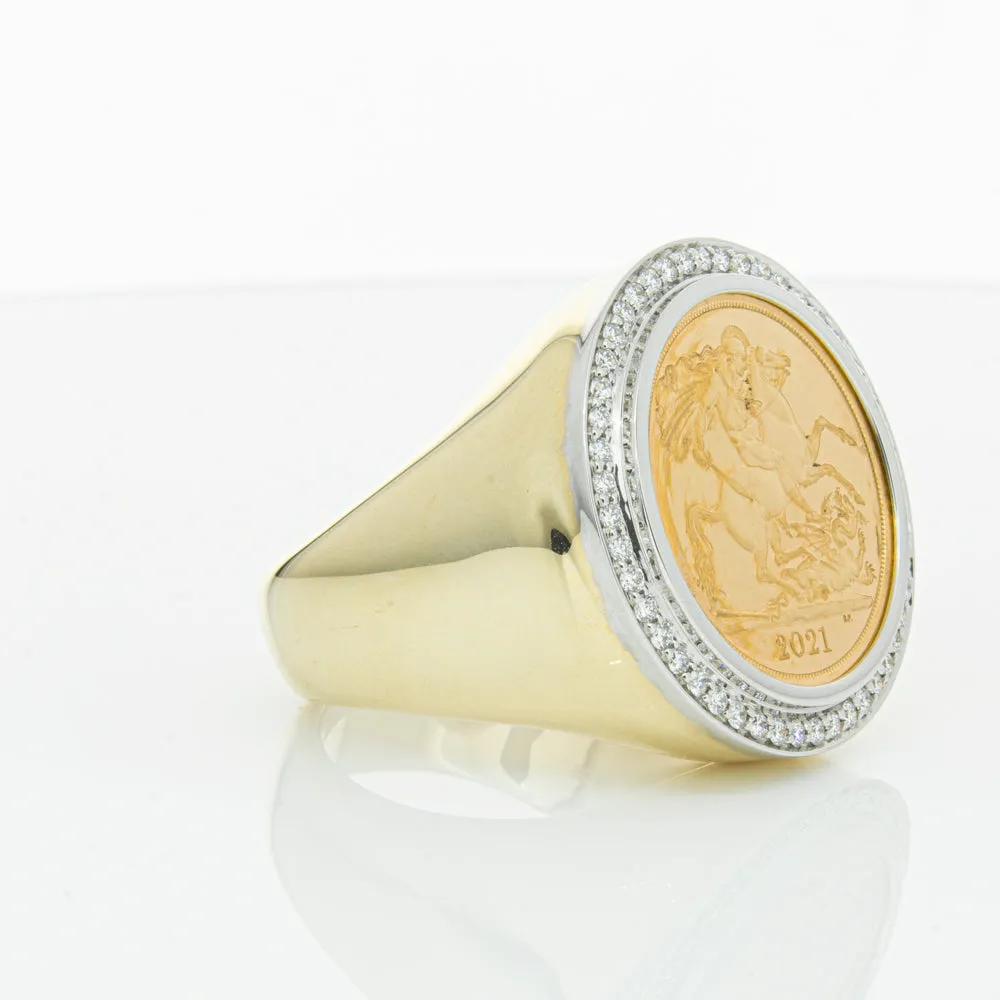 14ct Yellow Gold Half Sovereign & Diamond Halo Ring