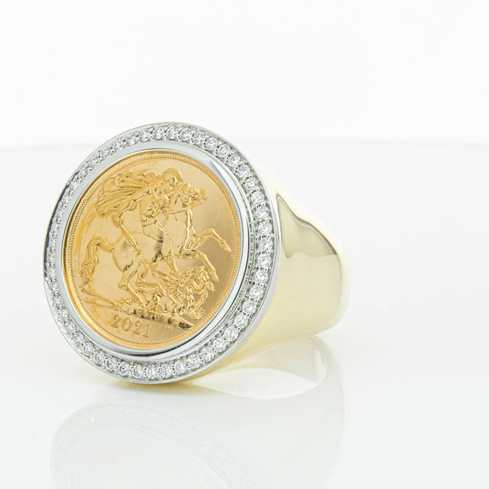 14ct Yellow Gold Half Sovereign & Diamond Halo Ring