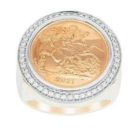 14ct Yellow Gold Half Sovereign & Diamond Halo Ring