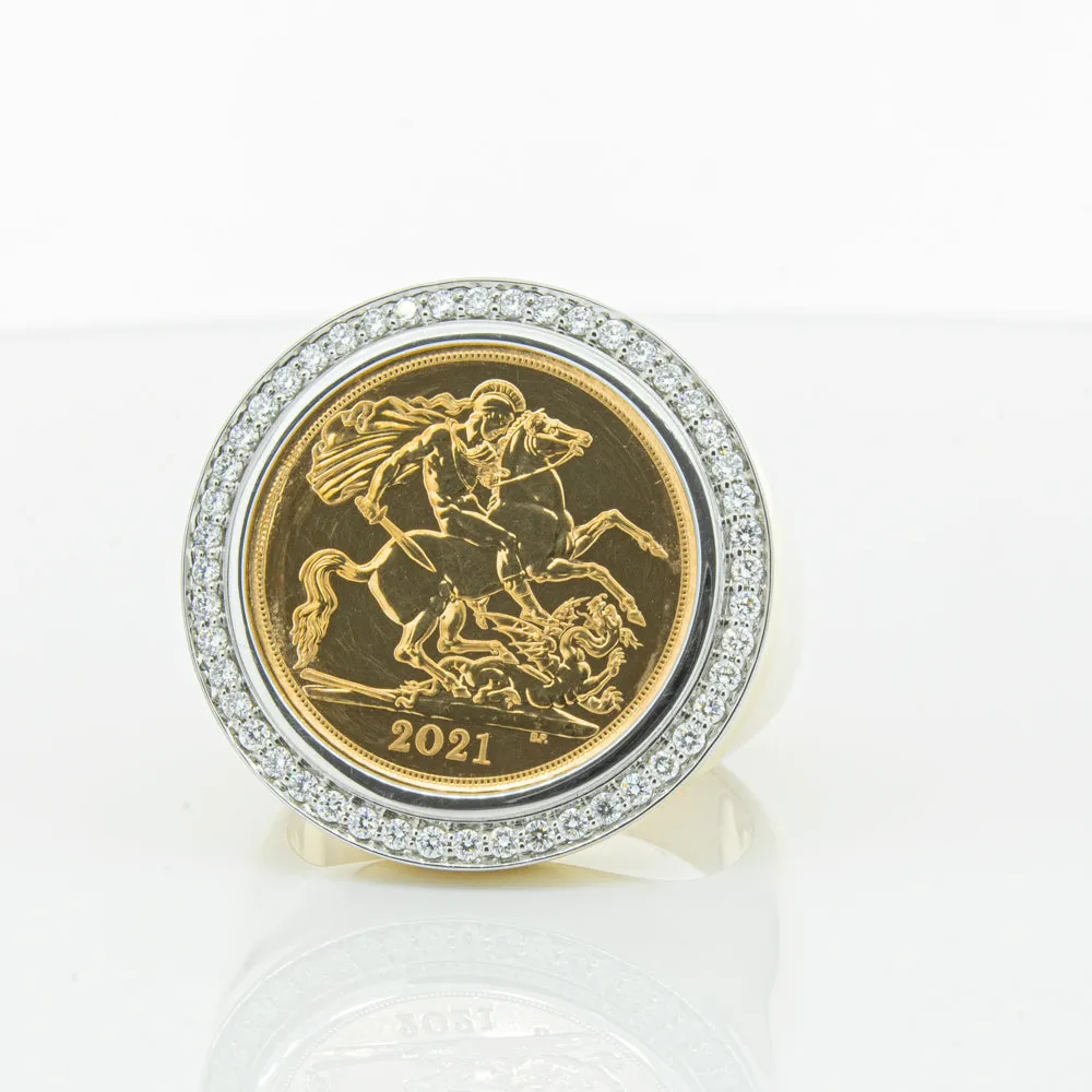 14ct Yellow Gold Half Sovereign & Diamond Halo Ring