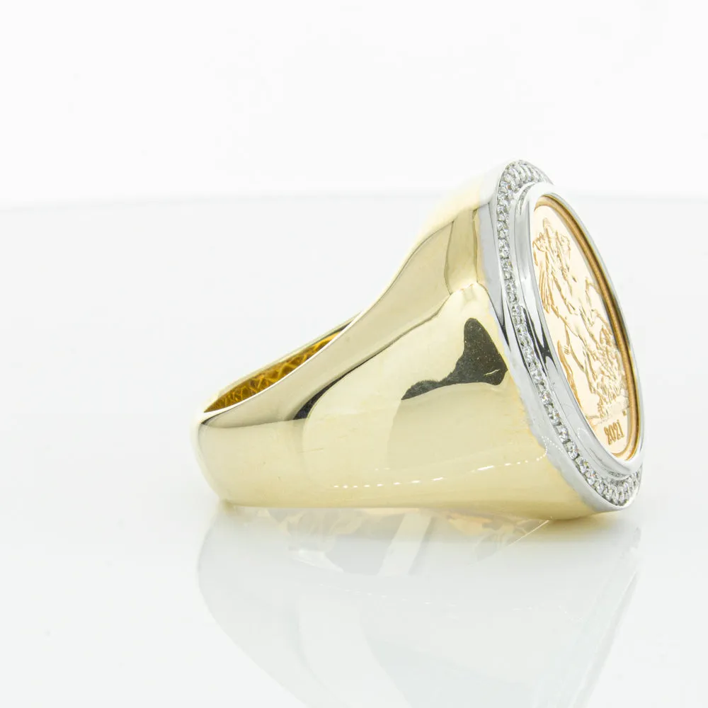 14ct Yellow Gold Half Sovereign & Diamond Halo Ring