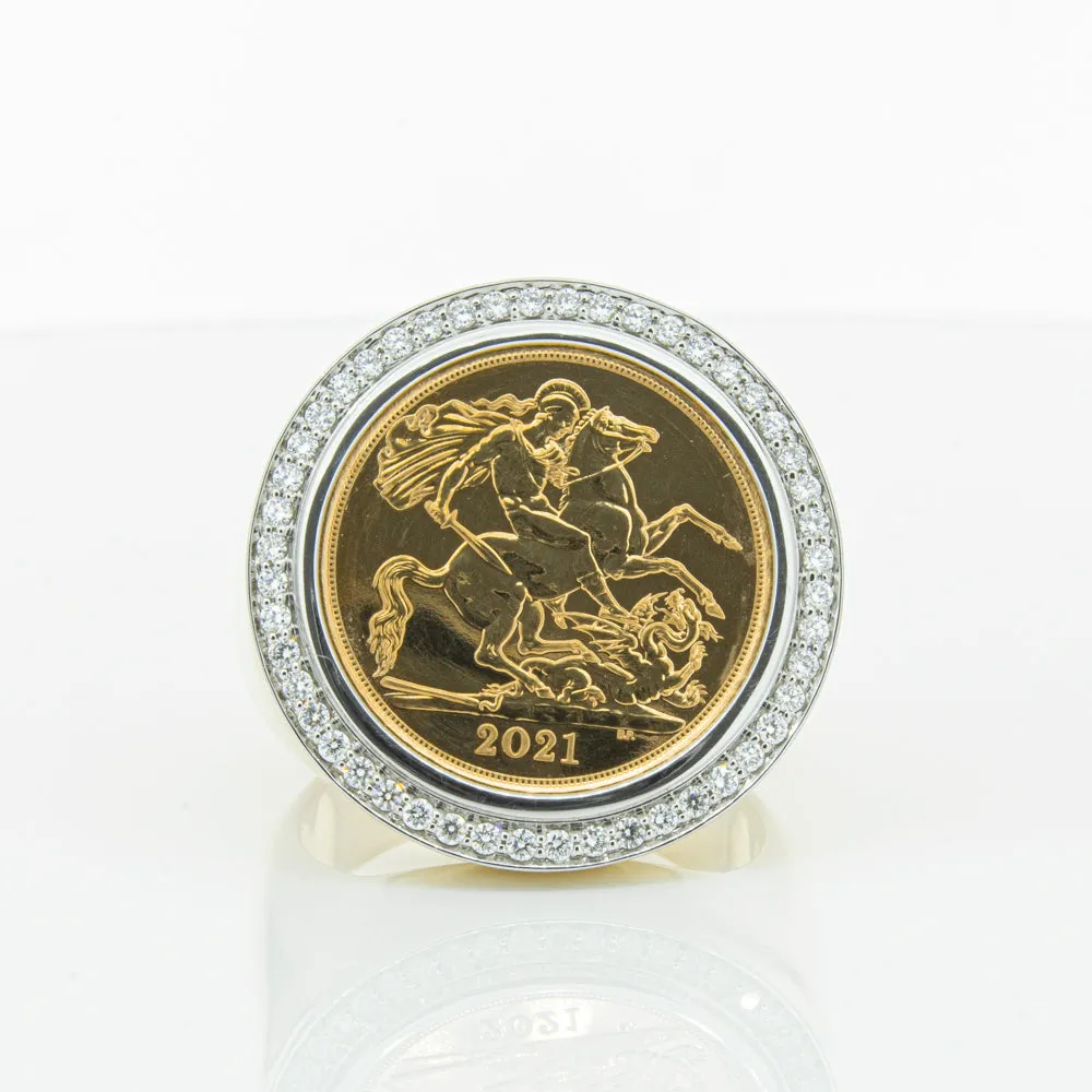 14ct Yellow Gold Half Sovereign & Diamond Halo Ring