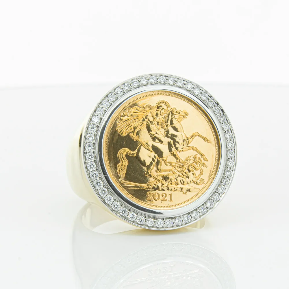 14ct Yellow Gold Half Sovereign & Diamond Halo Ring