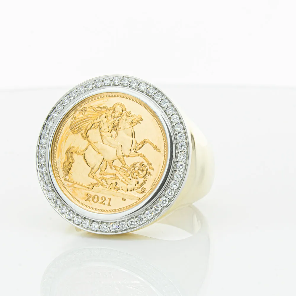 14ct Yellow Gold Half Sovereign & Diamond Halo Ring