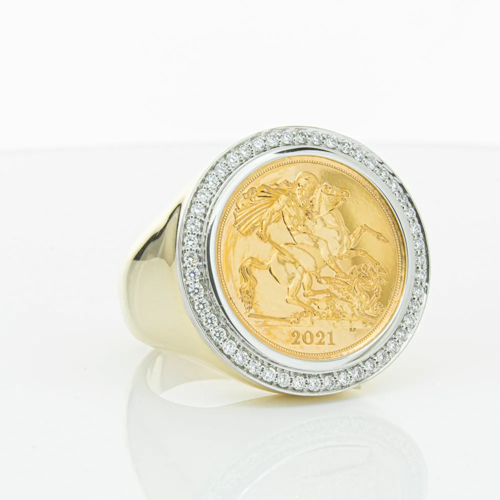 14ct Yellow Gold Half Sovereign & Diamond Halo Ring