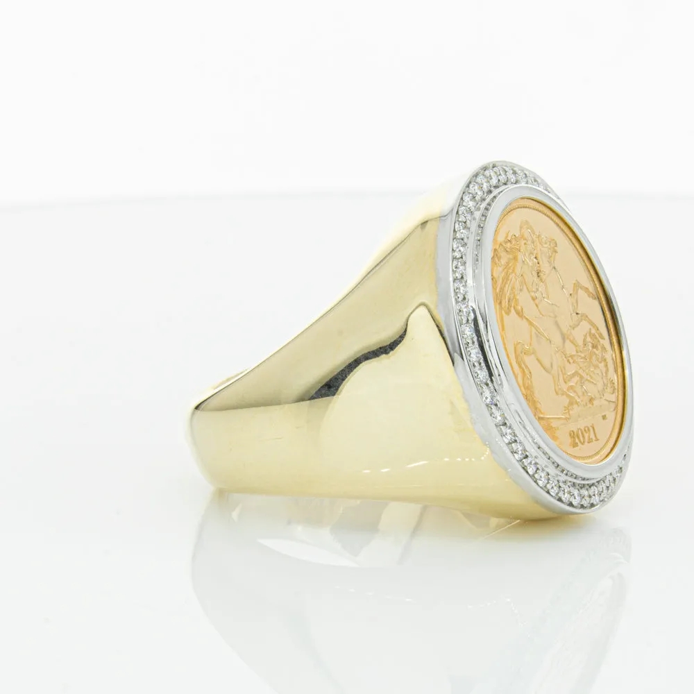 14ct Yellow Gold Half Sovereign & Diamond Halo Ring