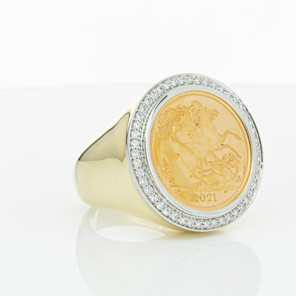 14ct Yellow Gold Half Sovereign & Diamond Halo Ring