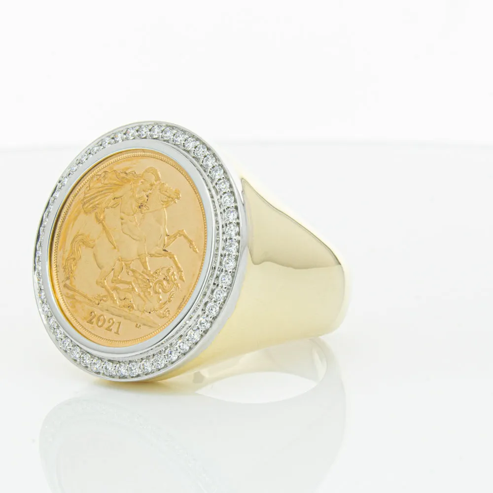 14ct Yellow Gold Half Sovereign & Diamond Halo Ring