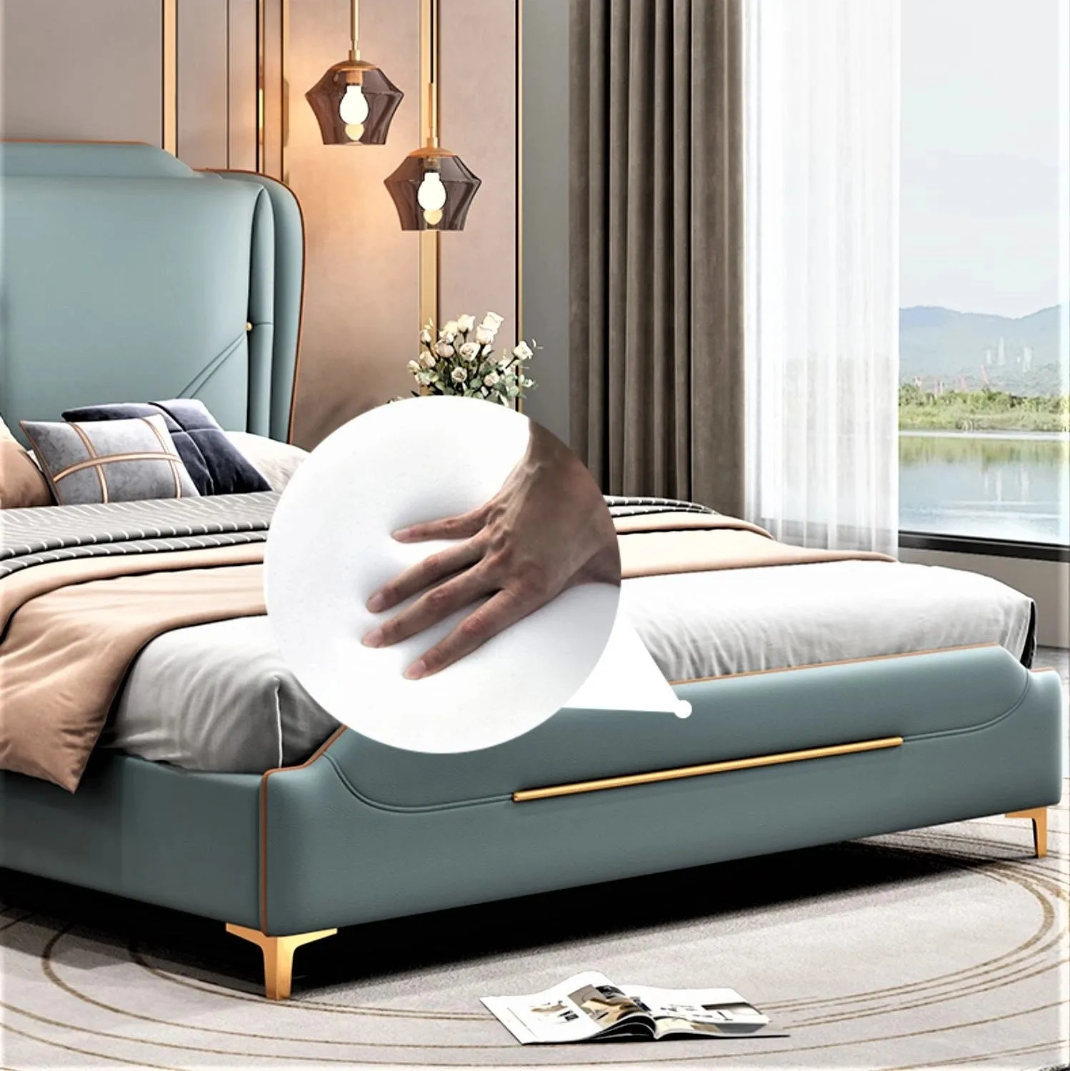 Apollo Upholstered Luxury Bed With Storage in Leatherette