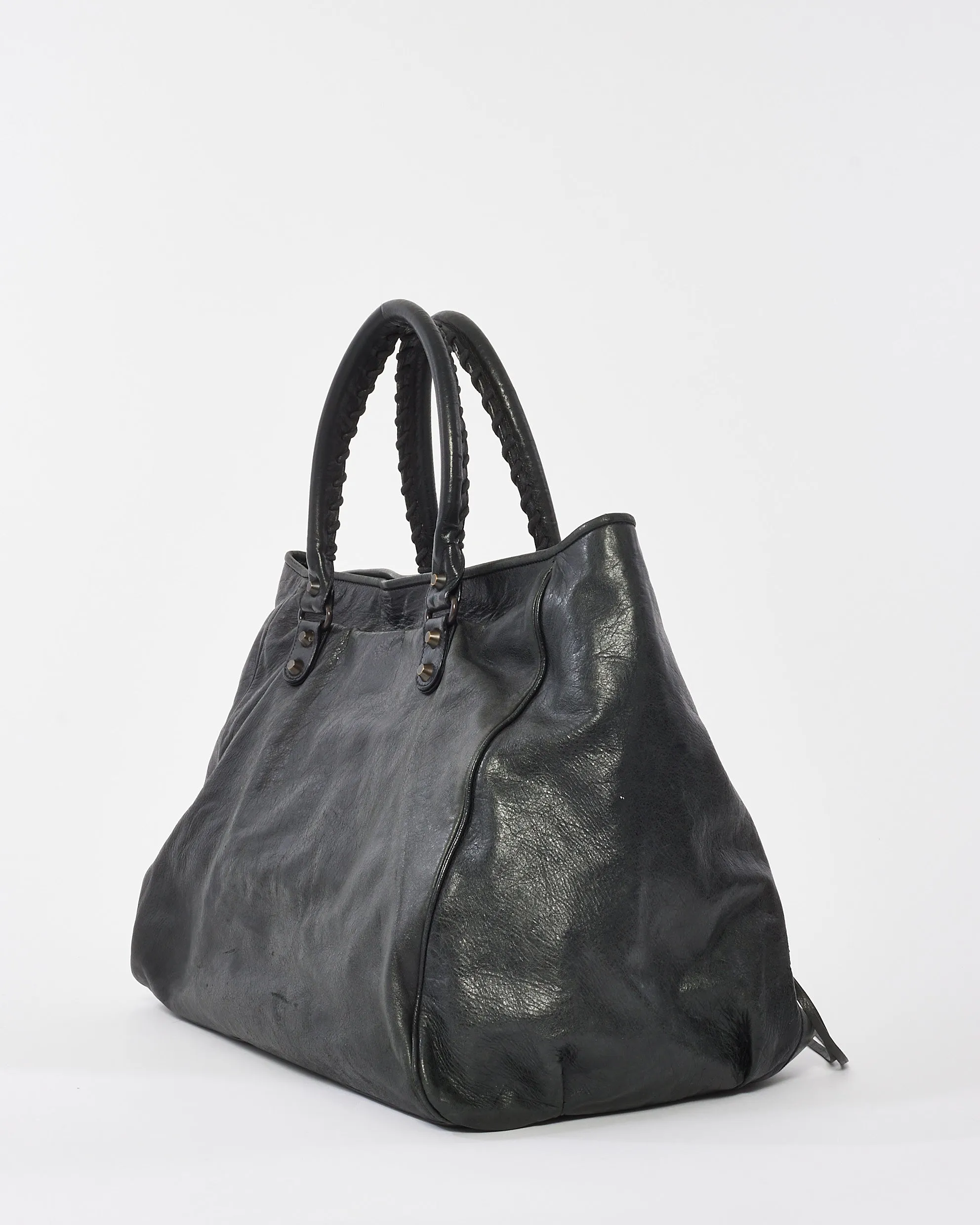 Balenciaga Black Leather Large Sunday Tote Bag