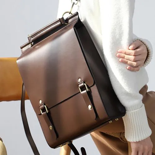 Best Coffee Leather Womens Satchel Backpacks Laptop Leather Black School Backpacks for Women