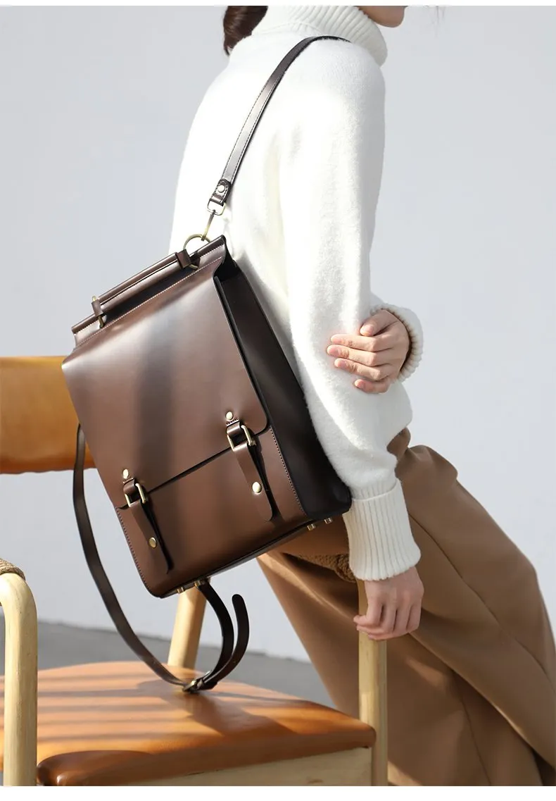 Best Coffee Leather Womens Satchel Backpacks Laptop Leather Black School Backpacks for Women