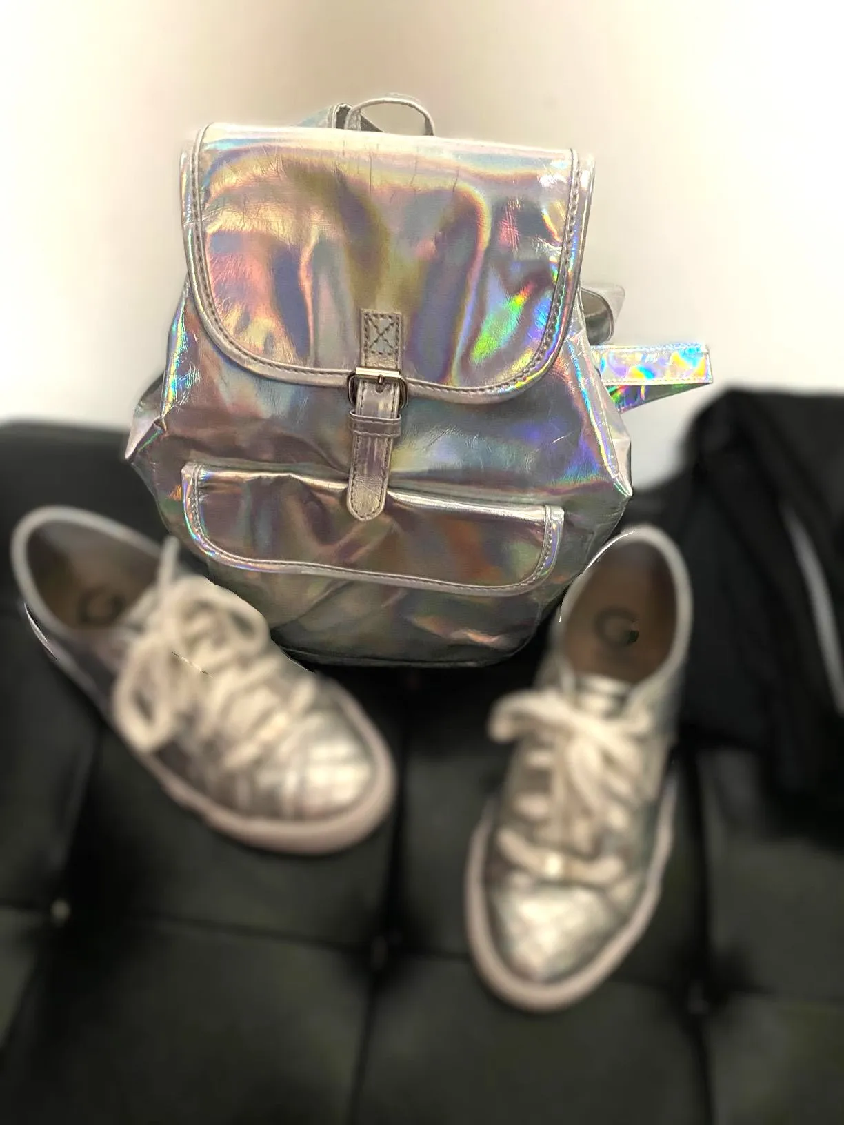 BJX Iridescent Silver Holographic Flap Backpack