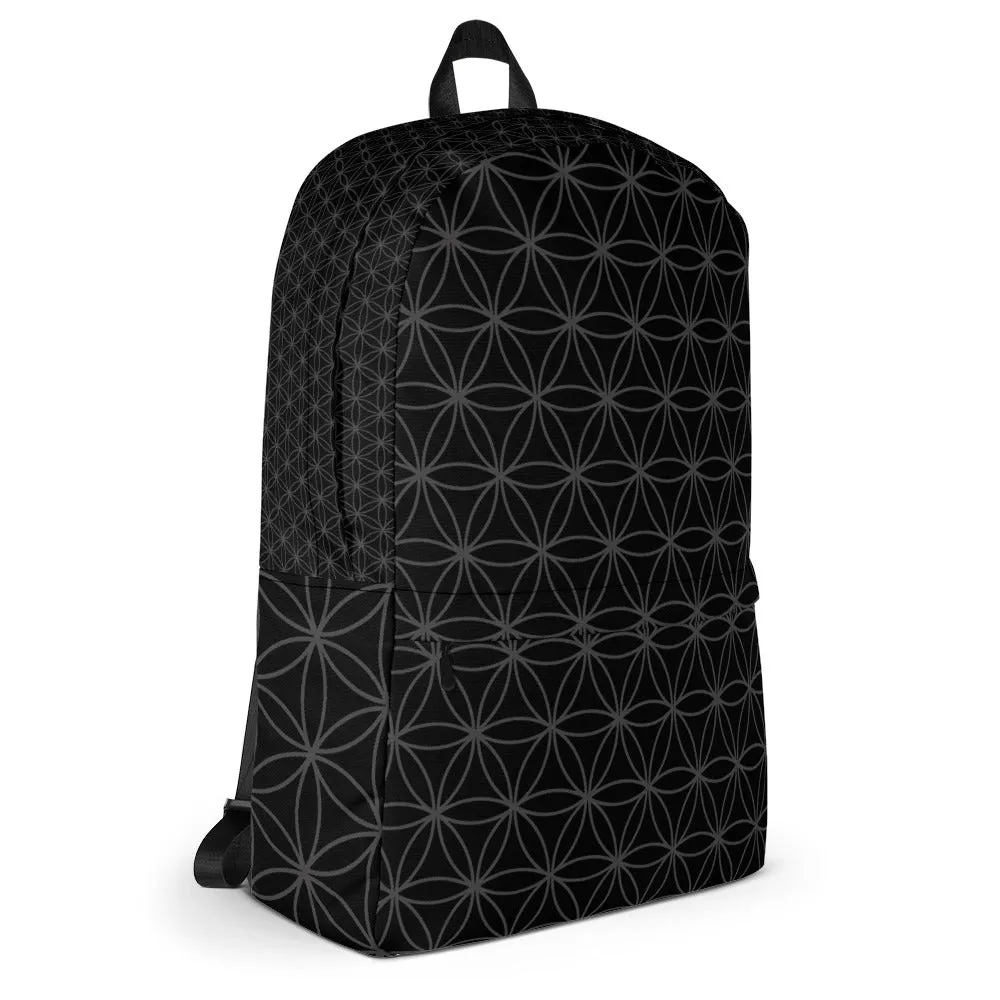 Black & White Sacred Geometry Flower Circle Backpack, Water-resistant material,