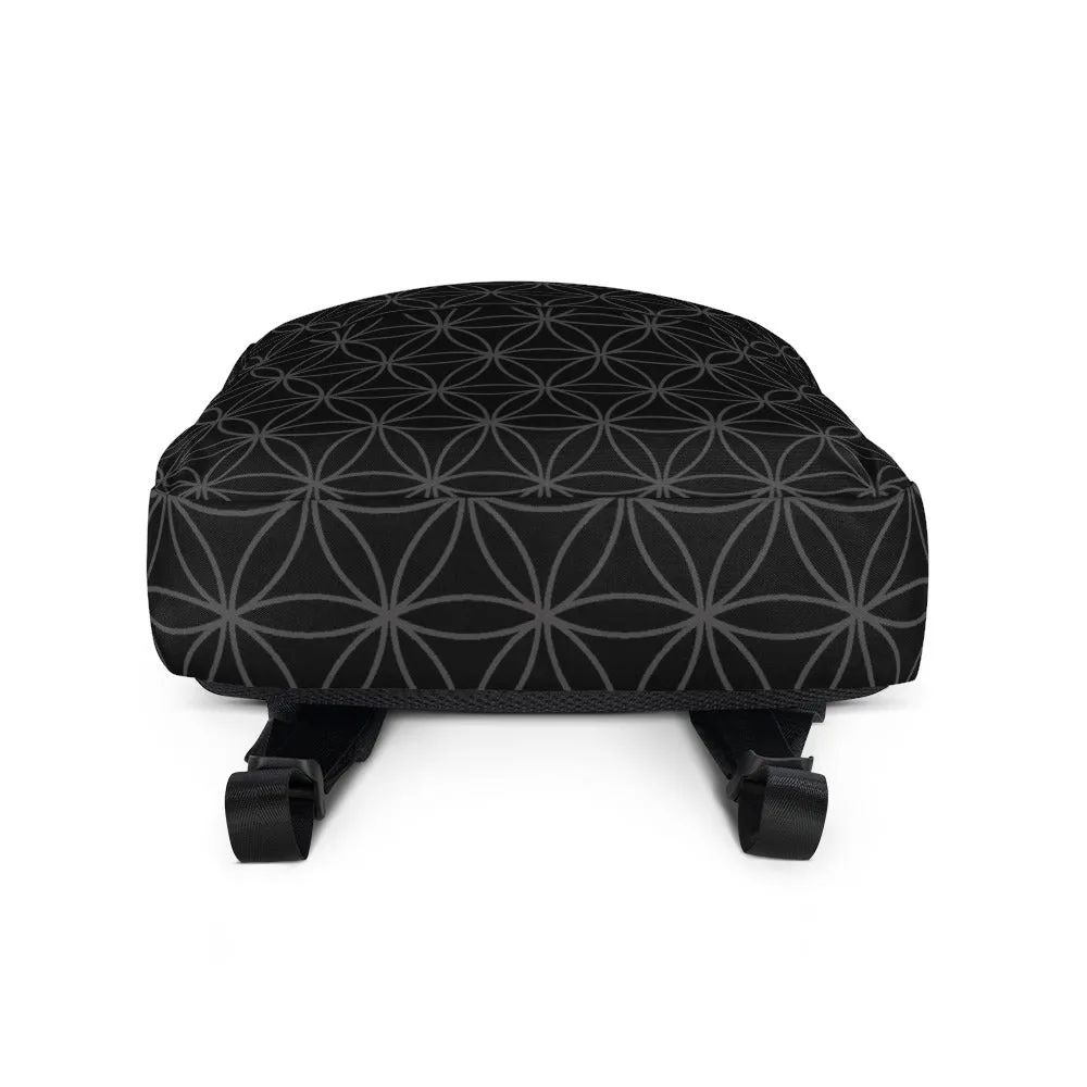 Black & White Sacred Geometry Flower Circle Backpack, Water-resistant material,