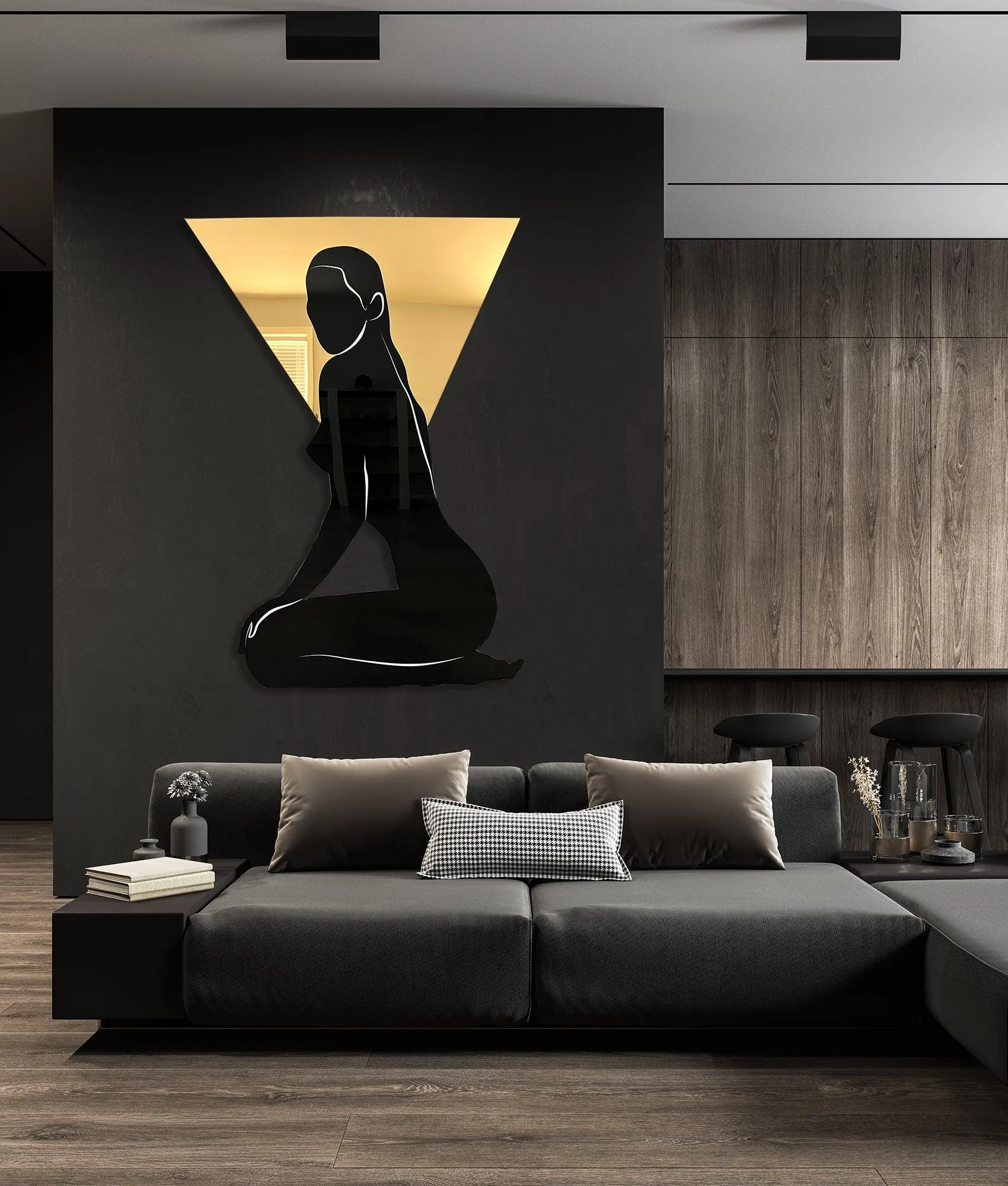 Black and Gold Woman Mirrored Silhouette Wall Art