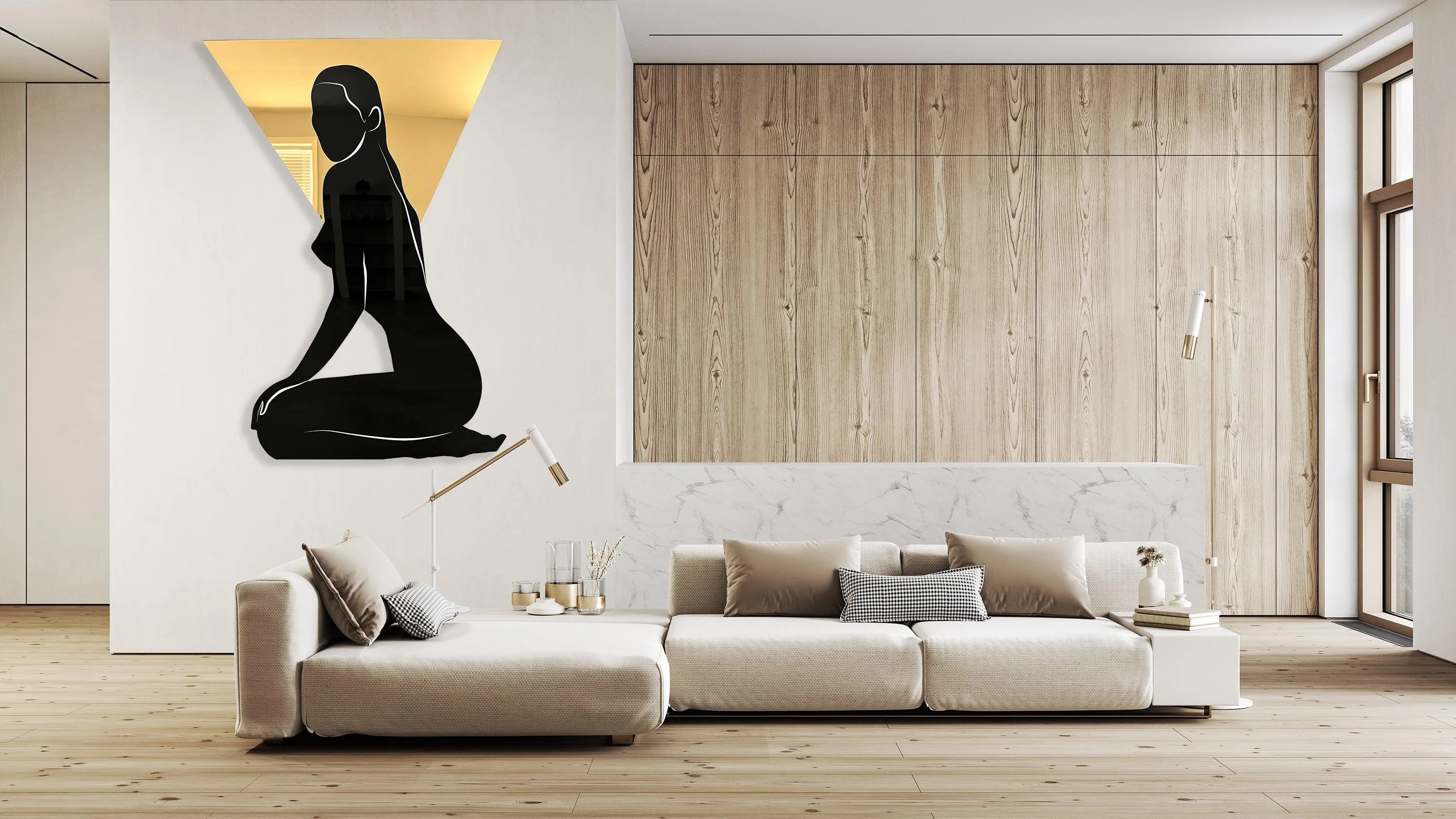 Black and Gold Woman Mirrored Silhouette Wall Art