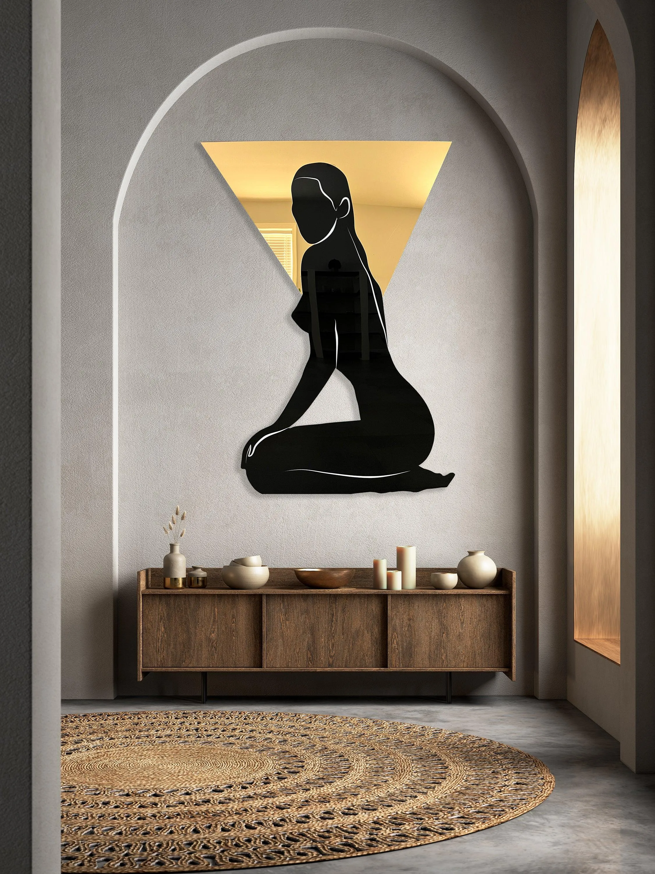 Black and Gold Woman Mirrored Silhouette Wall Art