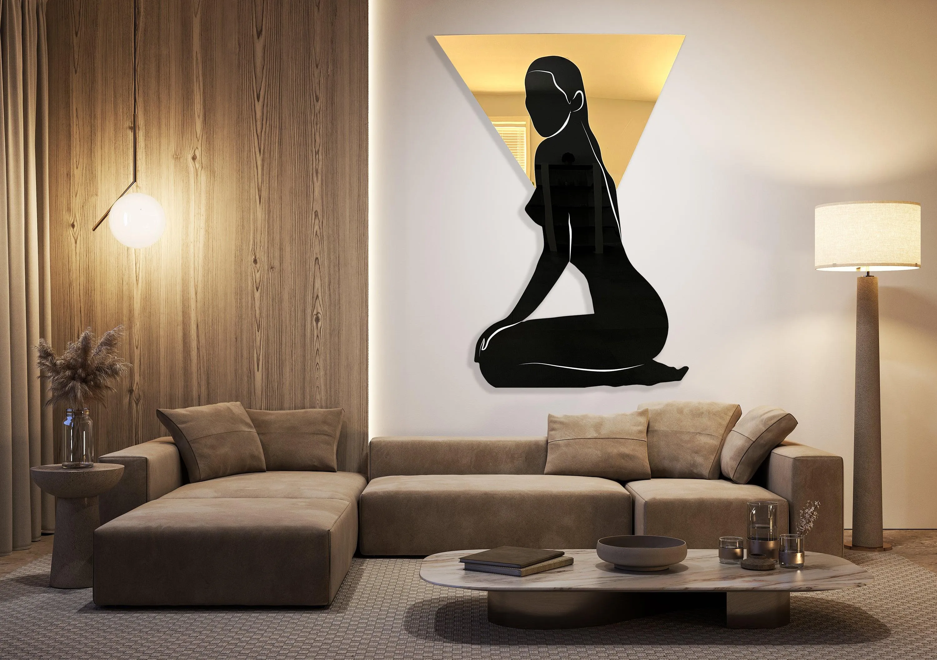 Black and Gold Woman Mirrored Silhouette Wall Art