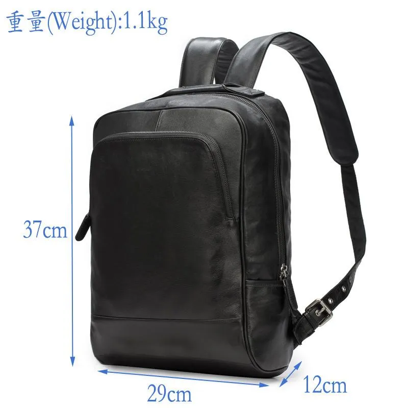 Black Leather Mens 14inch Laptop Backpack Backpacks School Backpack Travel Backpack for Men