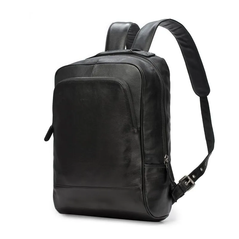 Black Leather Mens 14inch Laptop Backpack Backpacks School Backpack Travel Backpack for Men