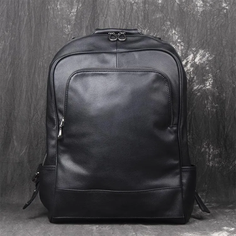 Black Leather Mens 14inch Laptop Backpack Backpacks School Backpack Travel Backpack for Men