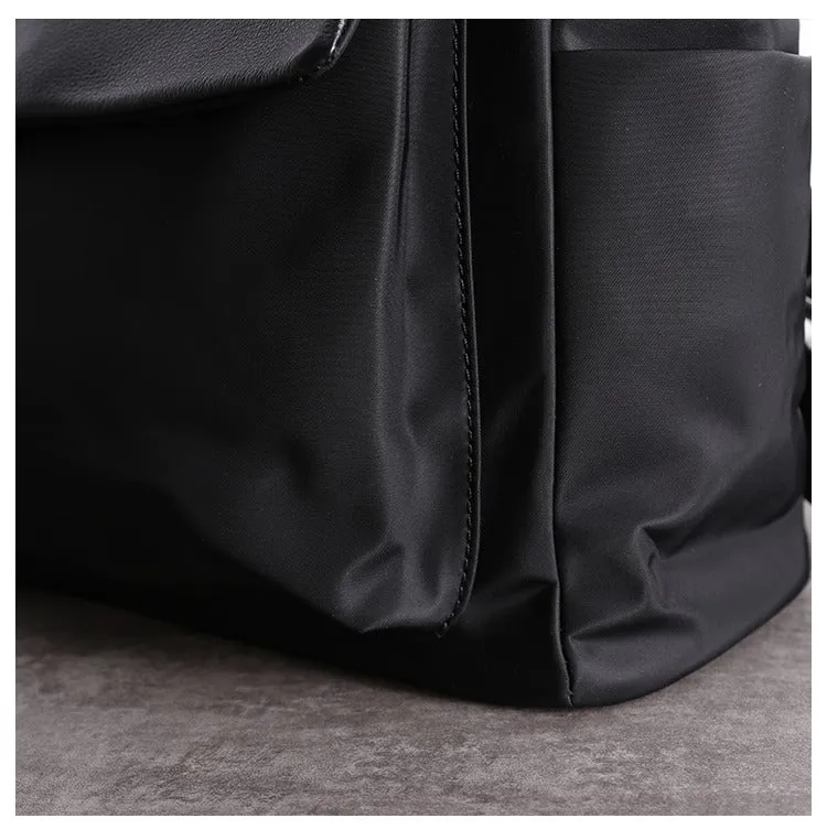 Black Nylon Satchel Backpack Womens School Backpacks Purse Nylon Leather Travel Rucksack for Ladies