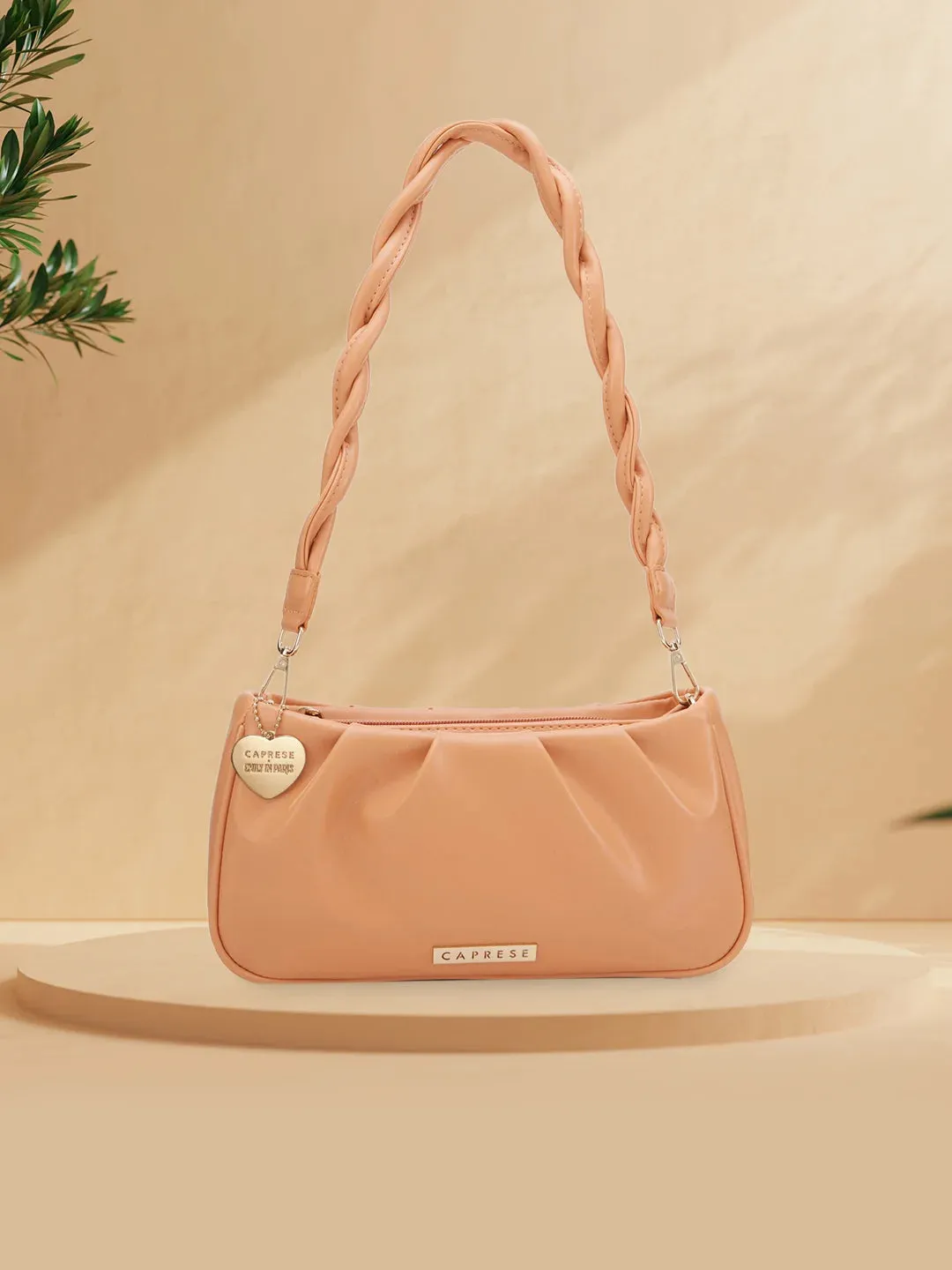 Caprese Emily In Paris Solid Medium Sling Handbag Peach