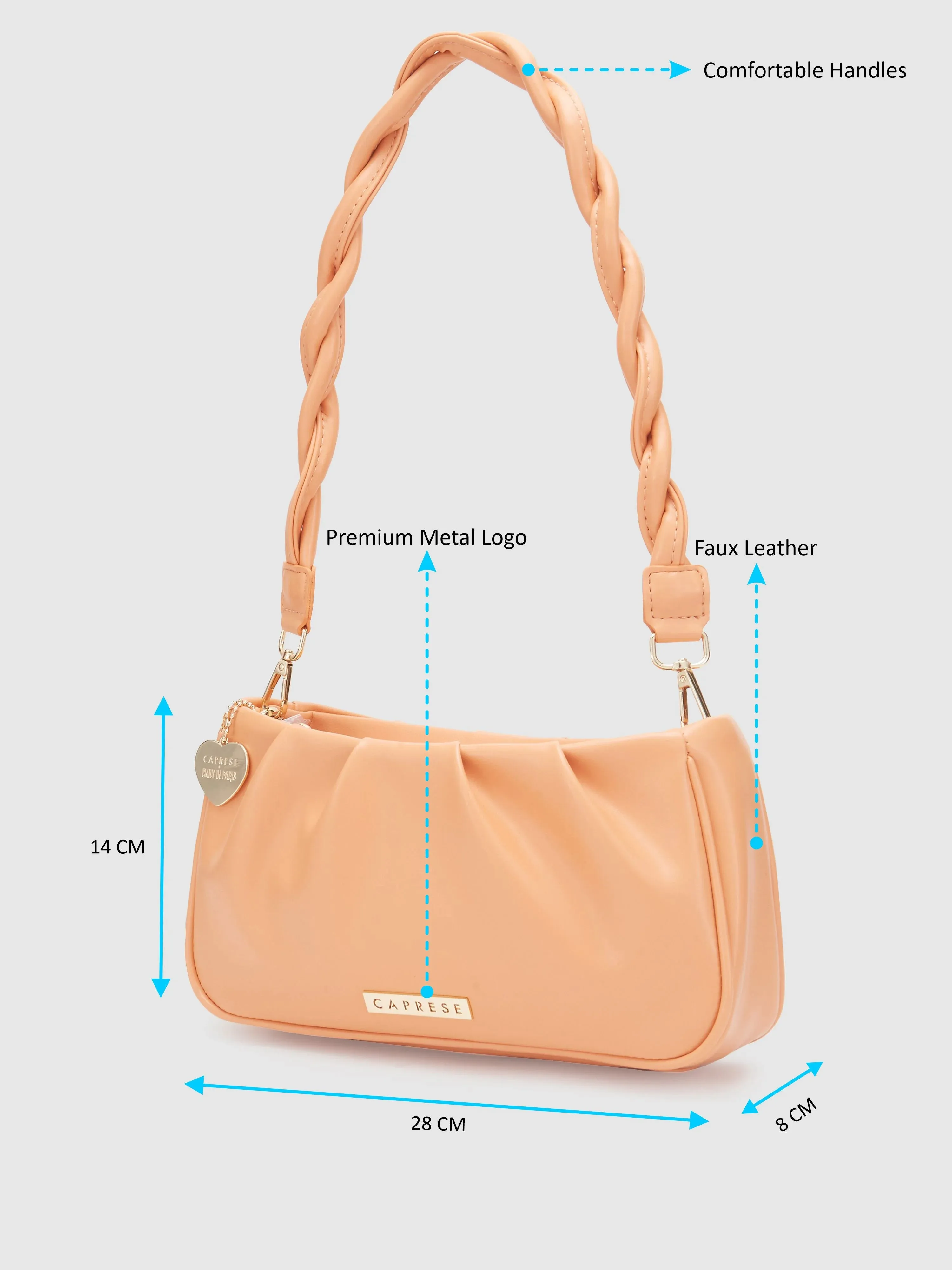 Caprese Emily In Paris Solid Medium Sling Handbag Peach