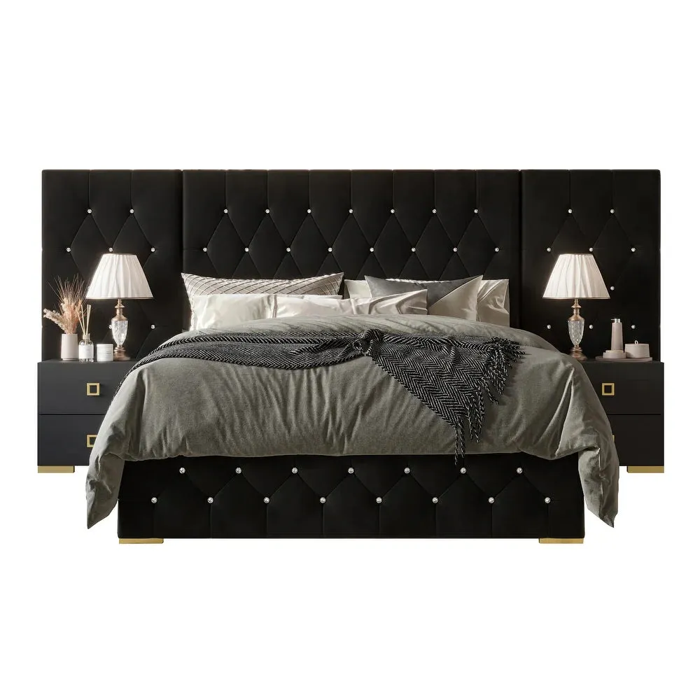 Casper Luxury Upholstered Bed With Side Tables in Leatherette