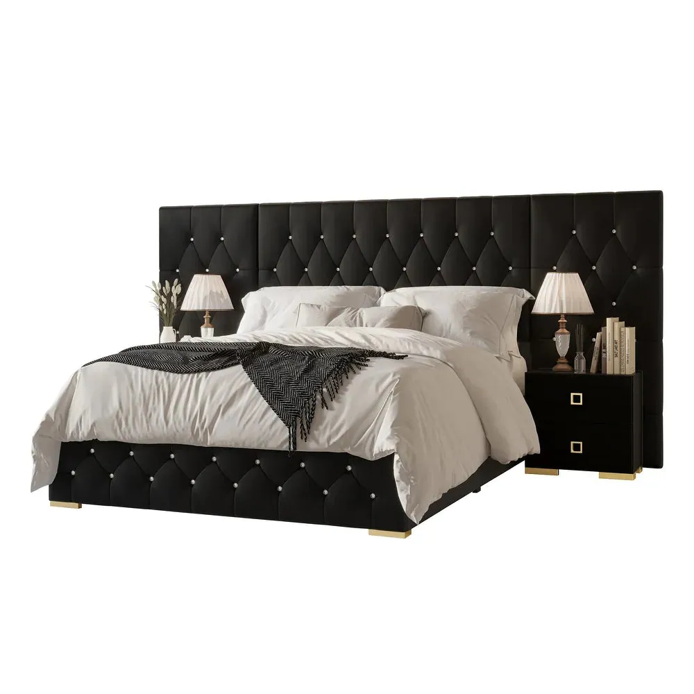 Casper Luxury Upholstered Bed With Side Tables in Leatherette