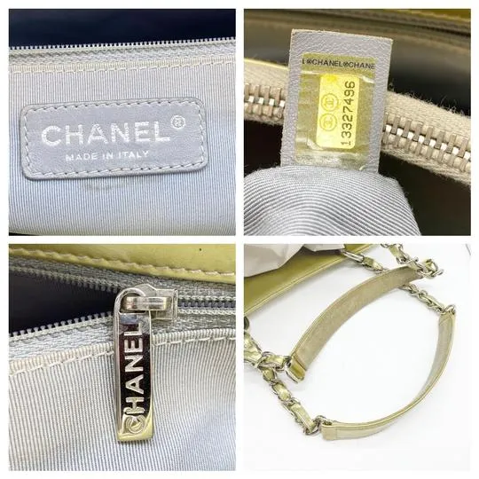 Chanel Shopping Quilted Grand Gst Gold Patent Leather Tote