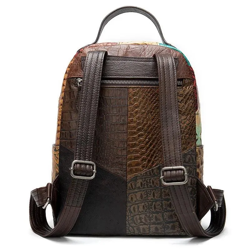 Colorful Patchwork Backpack For Women Genuine Leather