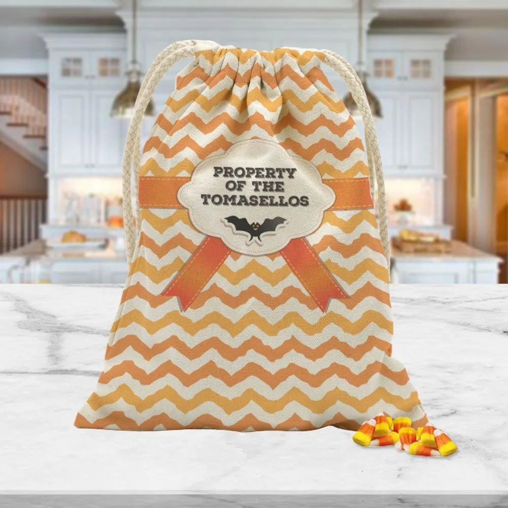 Custom Chevron Bat Halloween Drawstring Sack