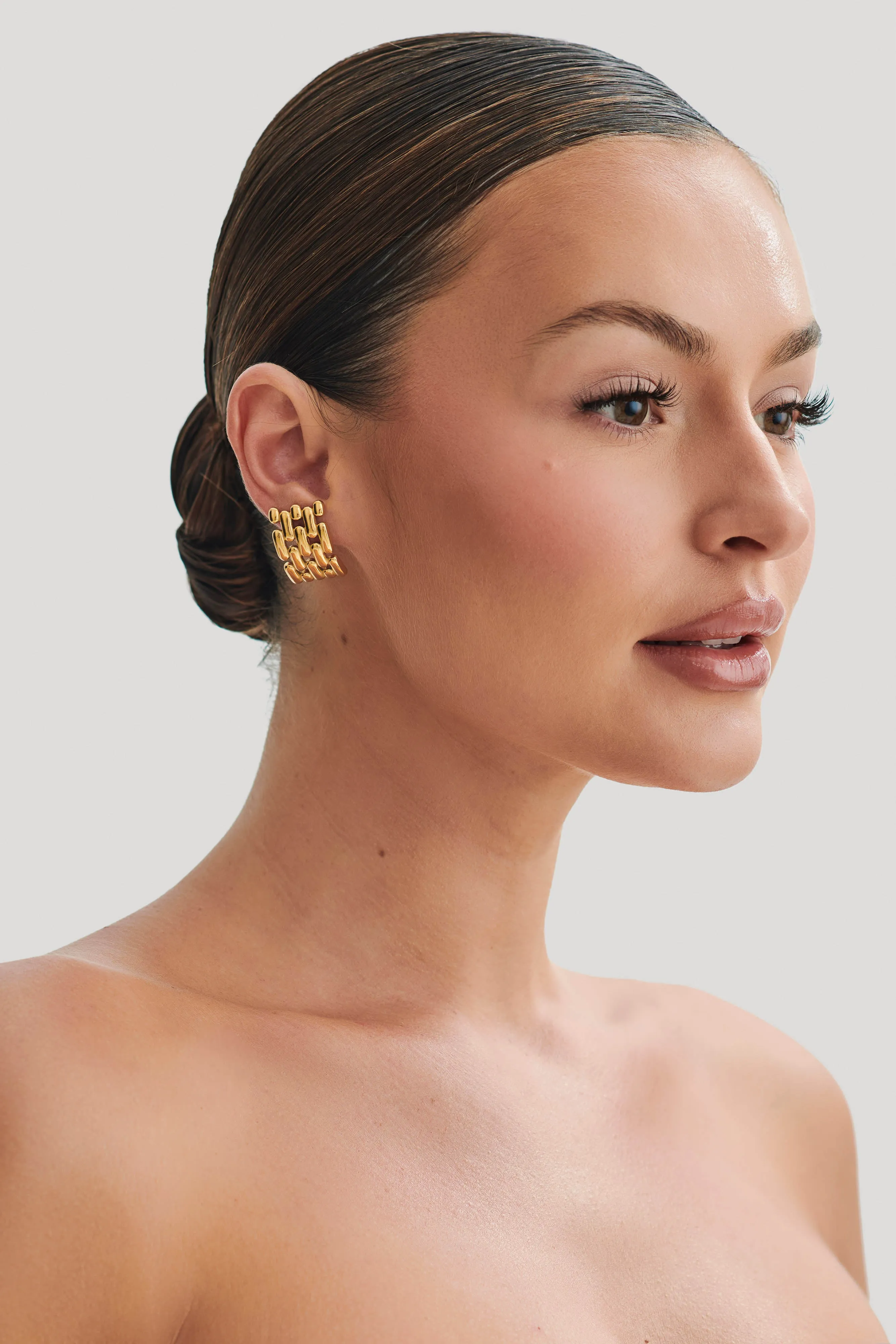 Denise Cross Hatch Earrings - Gold