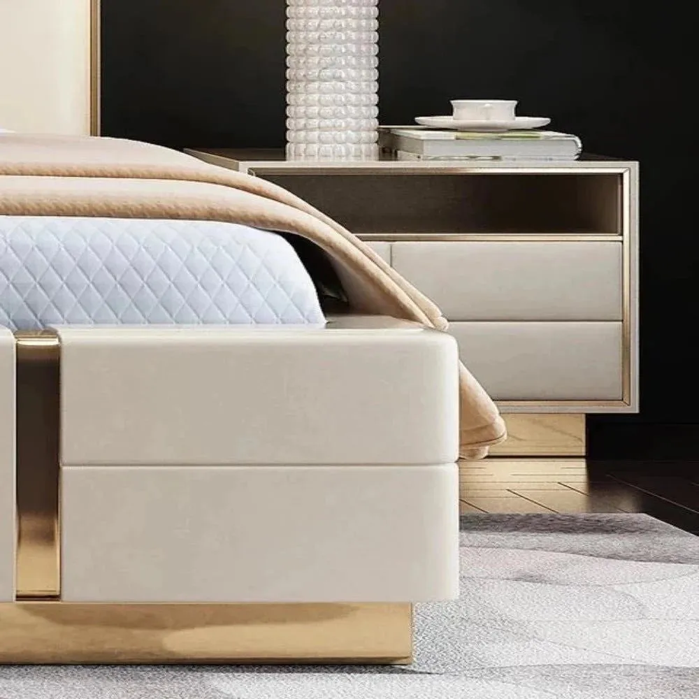 Dollar Luxury Upholstered Bed With Side Tables in Leatherette