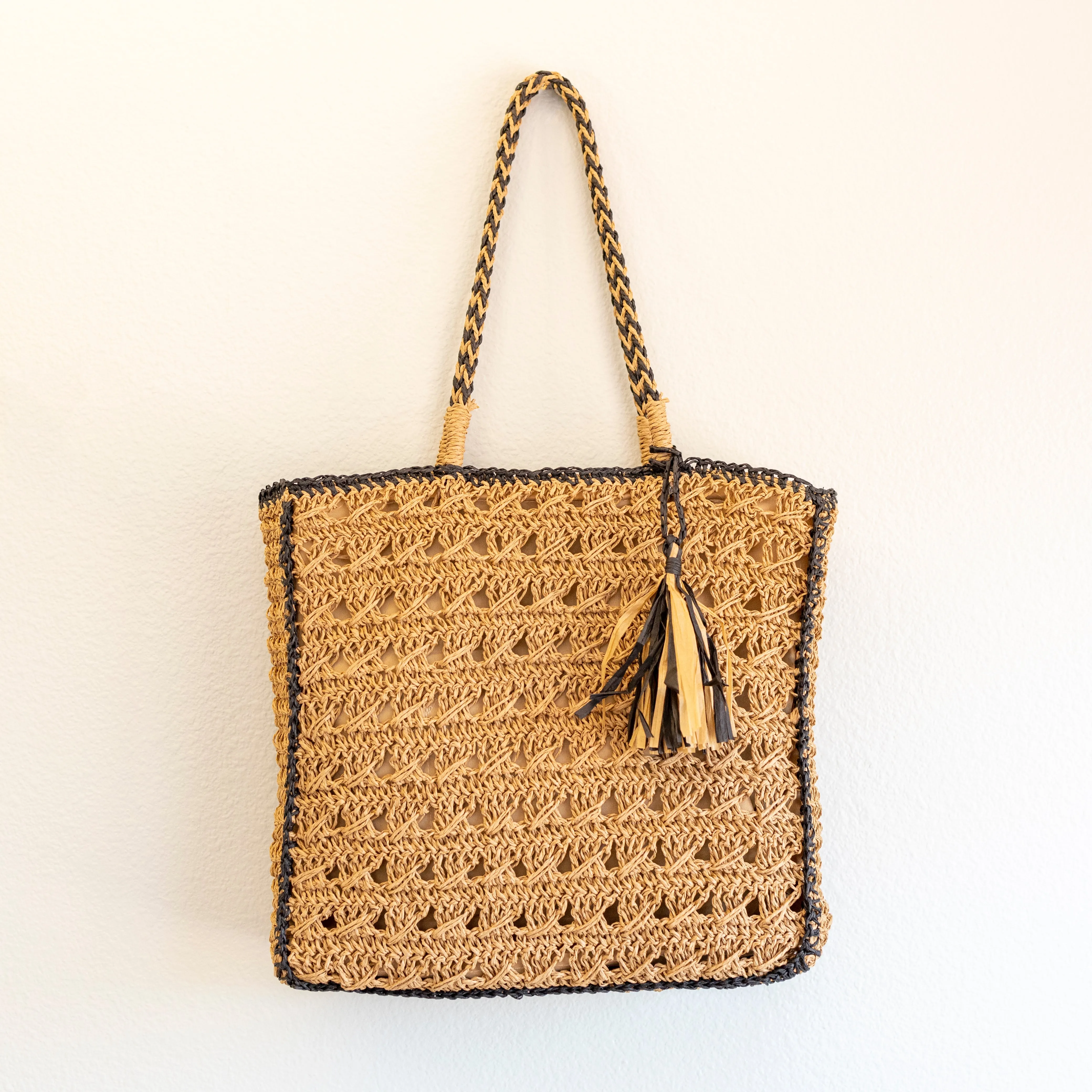 Elena Handbags Straw Woven Shoulder Bag with Tassel