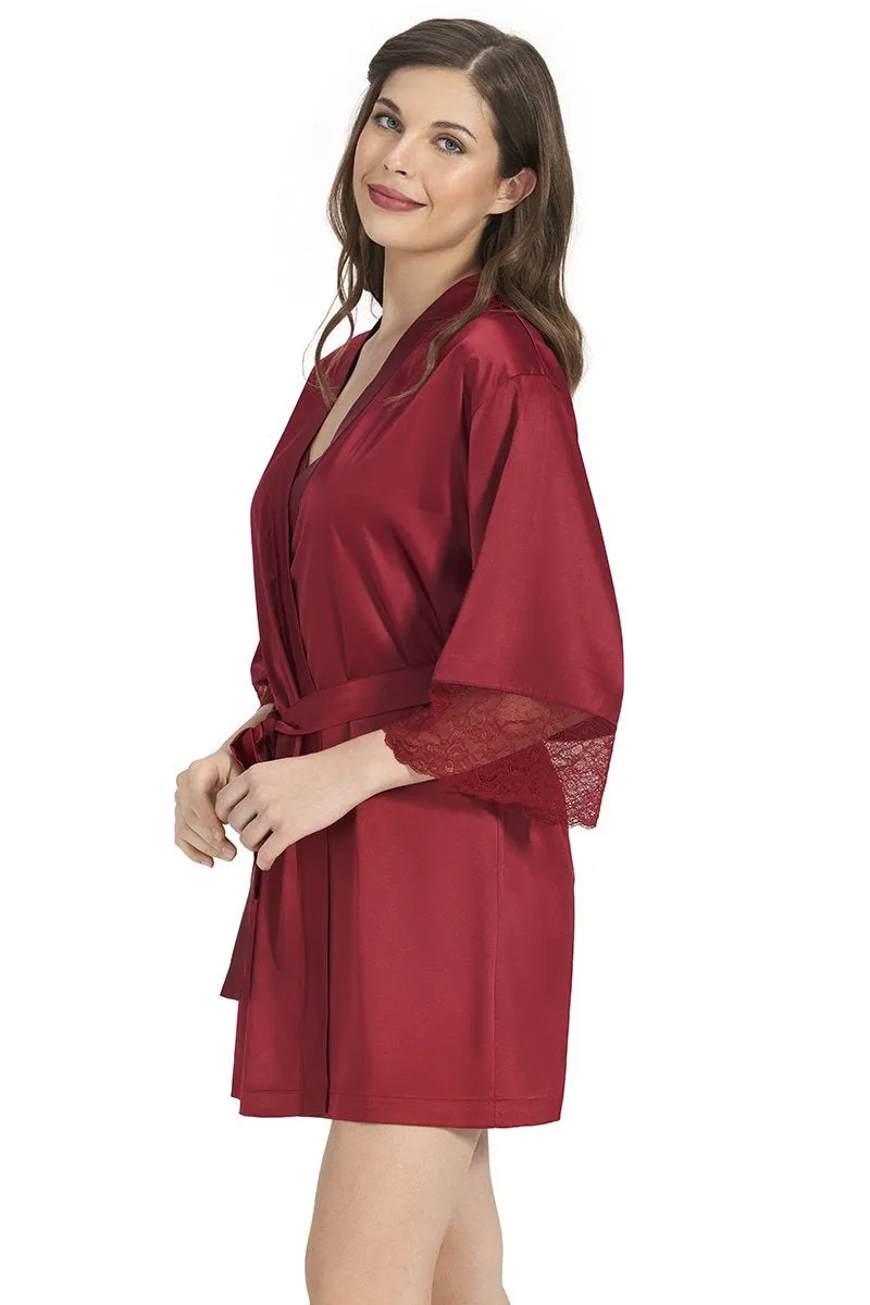 Eternal Bliss Beautiful Dreamer Satin Lace Robe - Henna