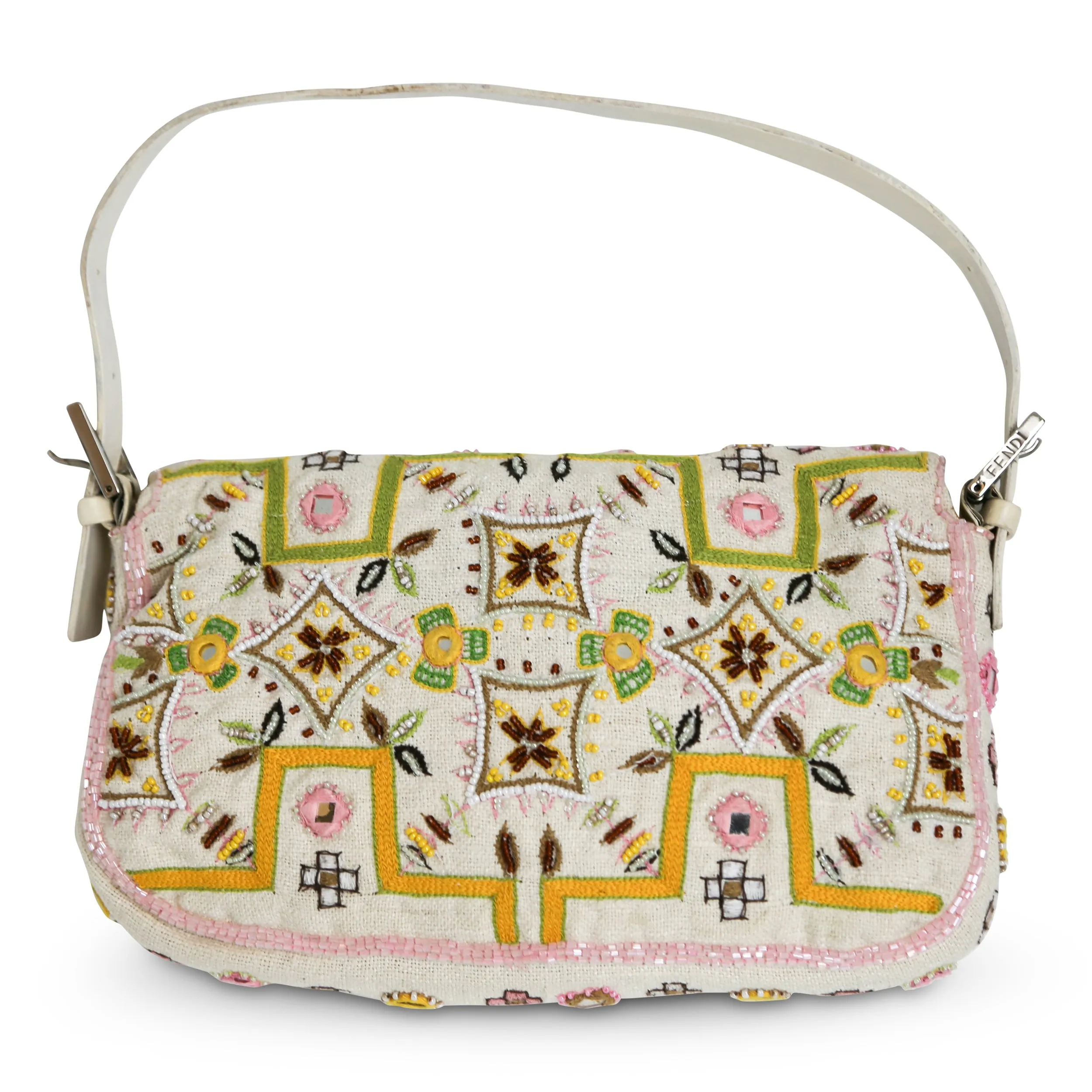 Fendi Embroidered Cloth Baguette Handbag