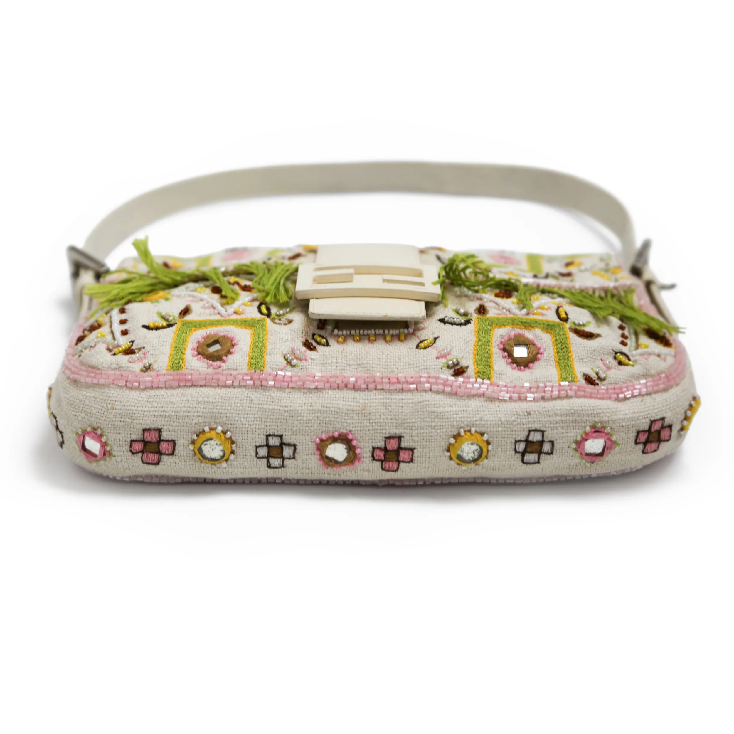 Fendi Embroidered Cloth Baguette Handbag