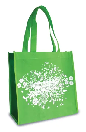 Green Eco Tote Bag - Matthew 19:26 "With God All Things Are Possible"