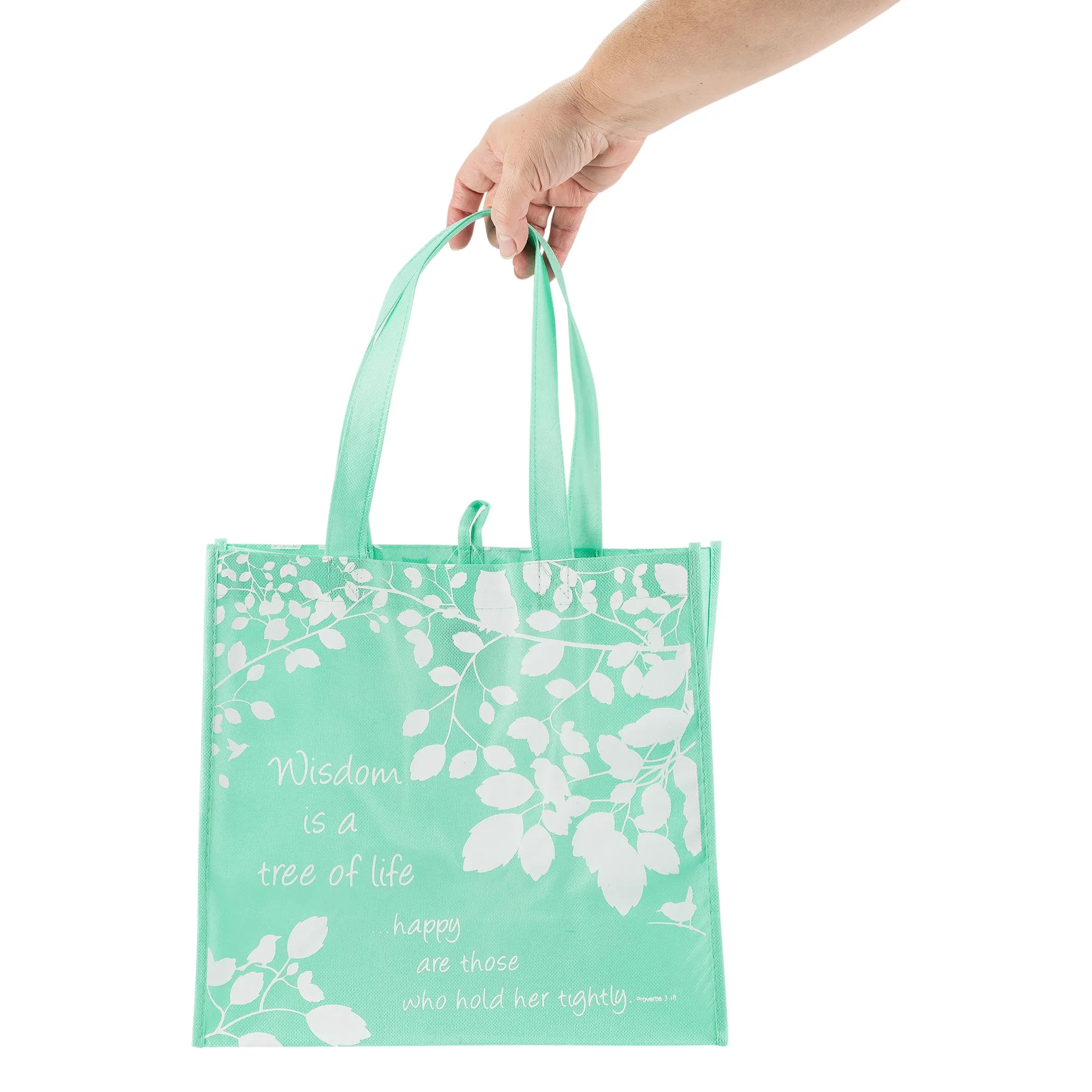 Green Eco Tote Bag - Proverbs 3:18 "Wisdom A Tree of Life"