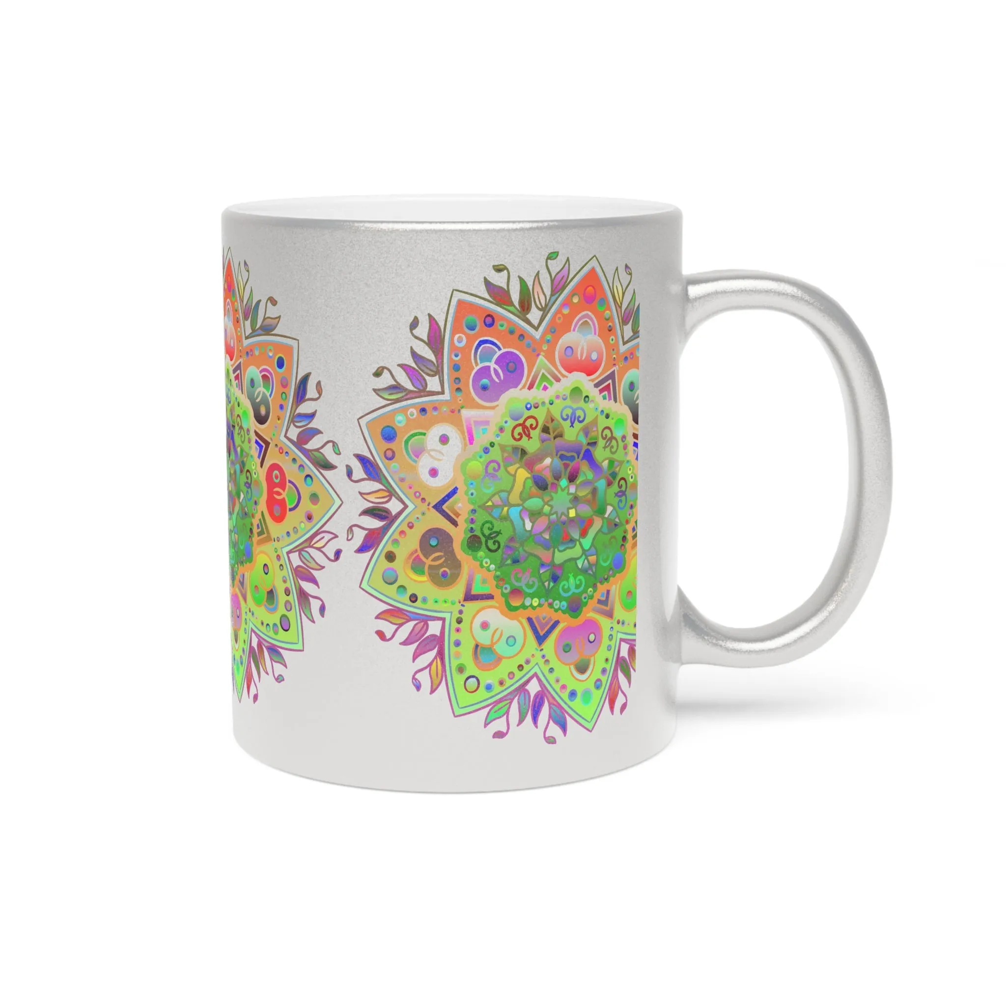 Handdrawn Mandala Design Metallic Mug - Silver/Gold