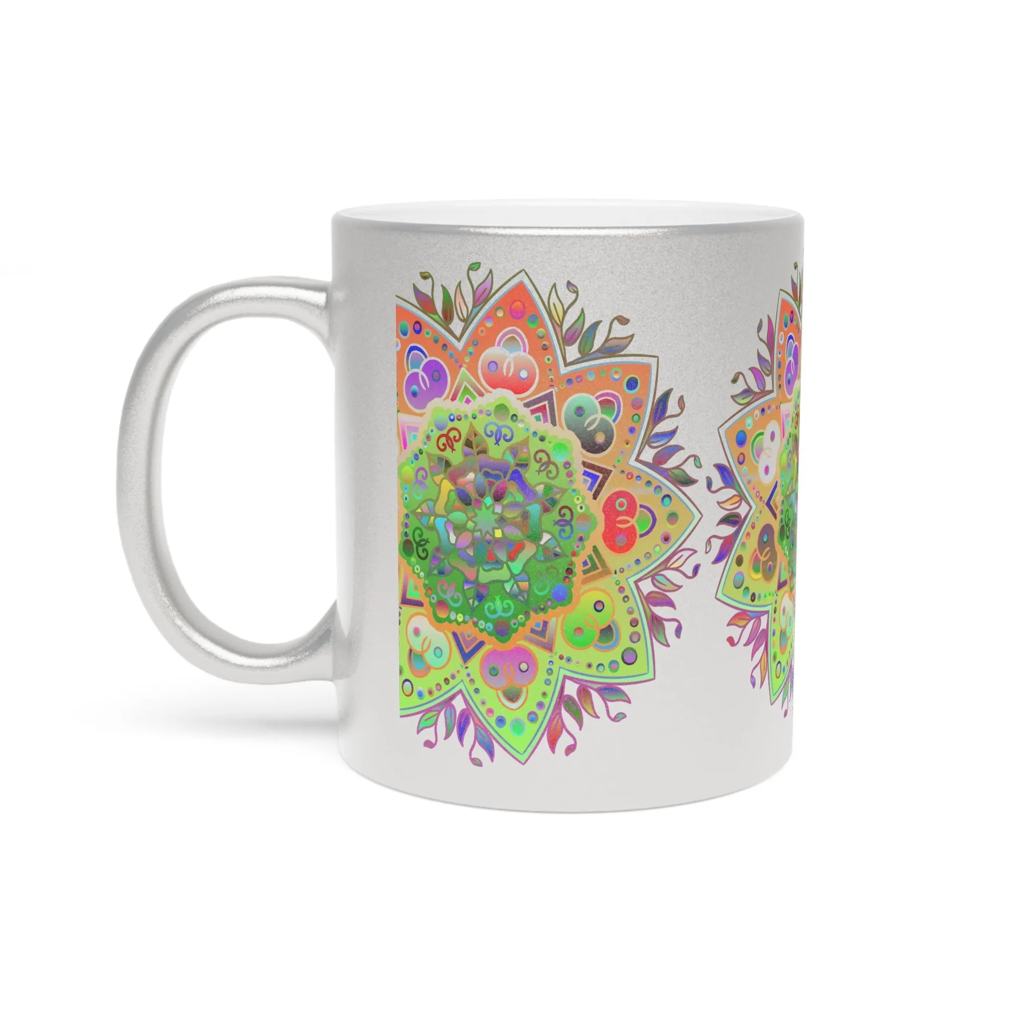 Handdrawn Mandala Design Metallic Mug - Silver/Gold