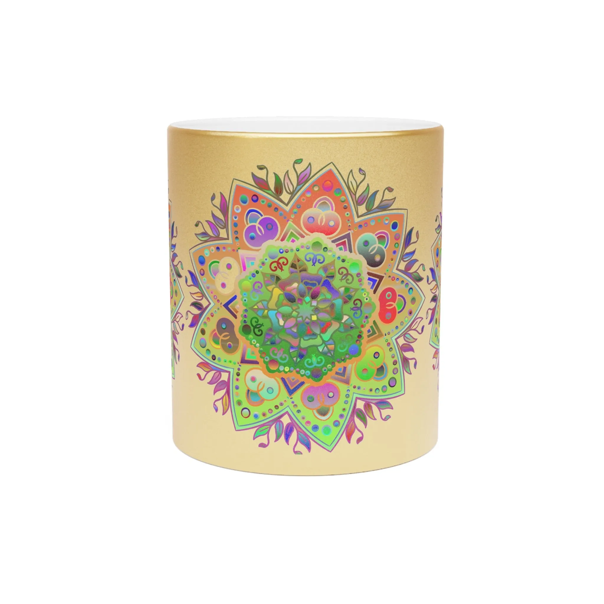 Handdrawn Mandala Design Metallic Mug - Silver/Gold